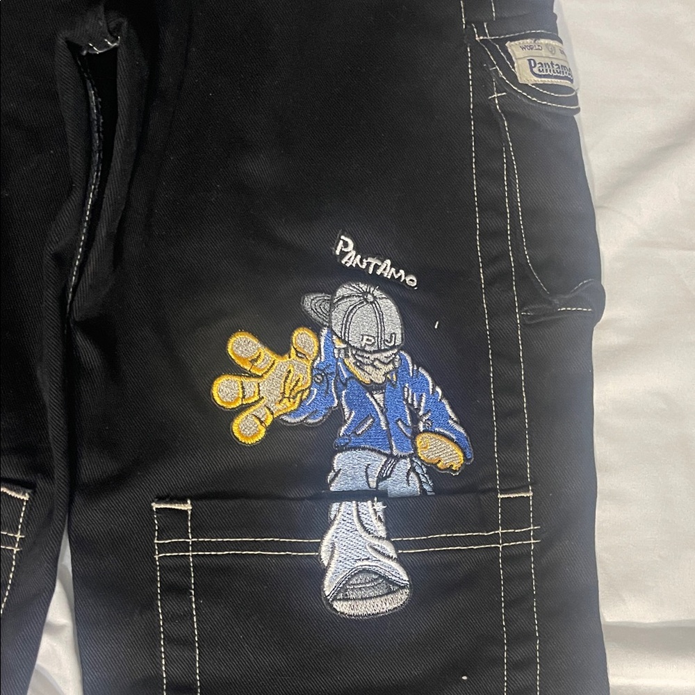 Black Pantamo Pants with Embroidered Design
